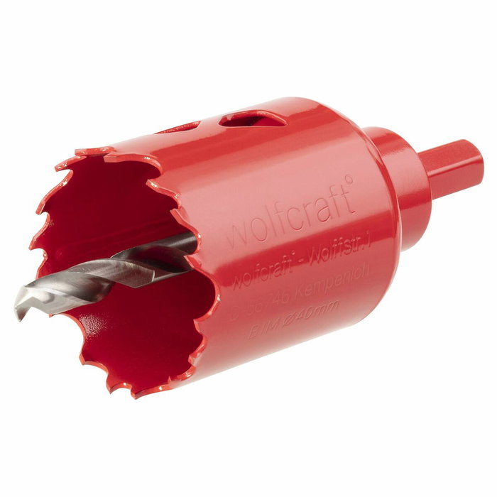 Wolfcraft Sierra de corona bimetal de 40 mm con adaptador y broca piloto