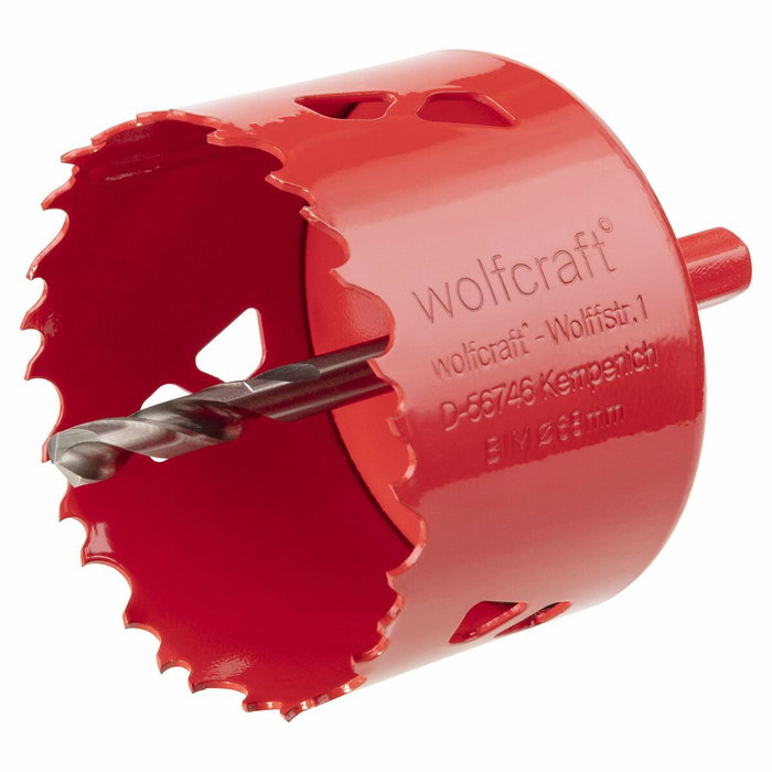 Wolfcraft Sierra de corona bimetal completa con adaptador y broca piloto Ø68 mm Wolfcraft Sierra de corona bimetal completa con adaptador y broca piloto Ø68 mm