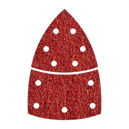 Wolfcraft Hojas de Lijar Adhesivas de Corindón Perforadas Triangular, Grano 120, 95 mm, 10 uds