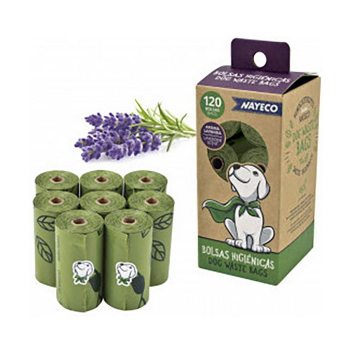 Nayeco Pack de 8 rollos de bolsas higiénicas degradables aroma lavanda