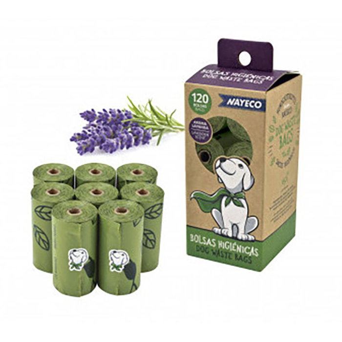 Nayeco Pack de 8 rollos de bolsas higiénicas degradables aroma lavanda