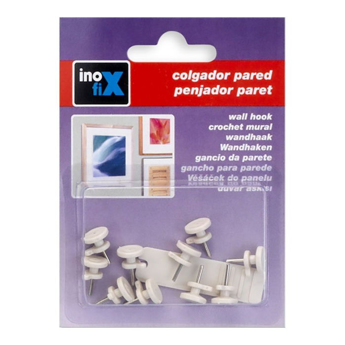 Inofix Colgador para Cuadros Simple 3000-2 Blanco (Blister 6 Unidades) Soporte Pared Máx. 2kg Fácil Fijación