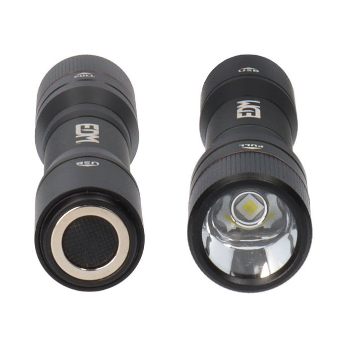 EDM Linterna Recargable 1 LED 20W 1800 lm, Cuerpo Aluminio, Telescópica, Función Power Bank, Base Magnética, IP44, Incluye Cable Tipo C - Negro