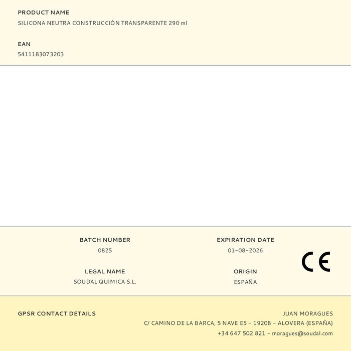 Soudal Silicona de Construcción Neutra Transparente 290 ml