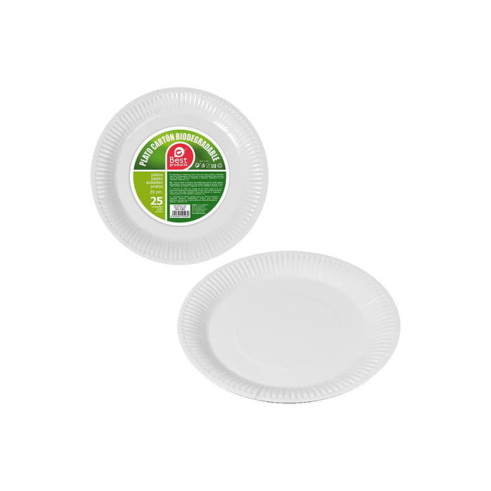 Best Products Platos de cartón redondos blancos ø23 cm, 25 uds Best Products Platos de cartón redondos blancos ø23 cm, 25 uds