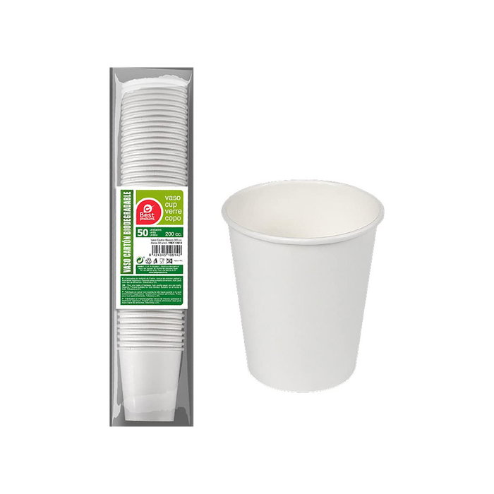Best Products Vasos de cartón blancos 200cc, 50 uds