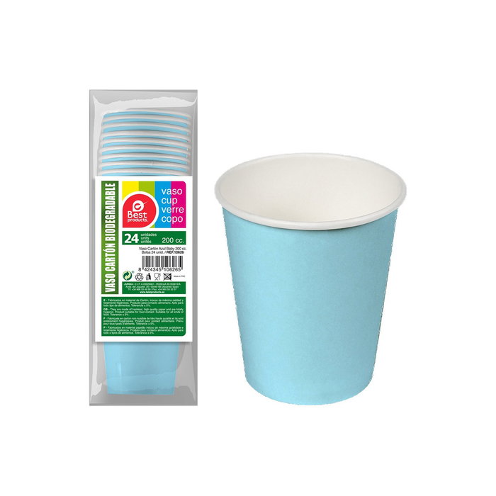 Best Products Vasos de cartón azules baby 200cc, 24 uds Best Products Vasos de cartón azules baby 200cc, 24 uds