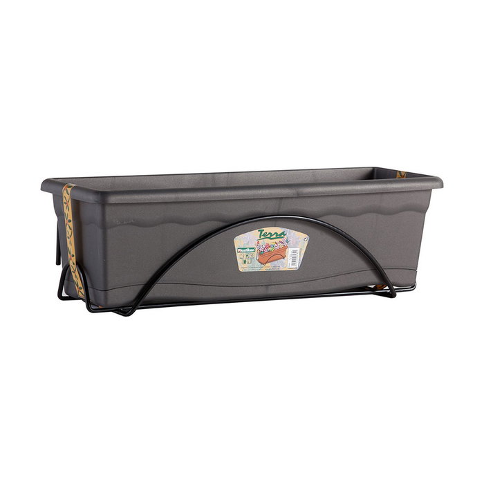 Plastiken Jardinera con plato integrado y soporte metálico Antracita 60 x 24 cm