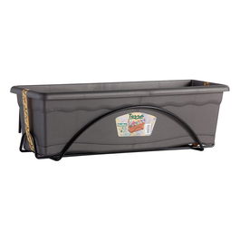 Plastiken Jardinera Balconera con Plato Integrado 60x24cm Antracita + Soporte Metálico