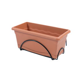 Plastiken Jardinera Balconera con Plato Integrado y Soporte Metálico 40x24cm Terracota