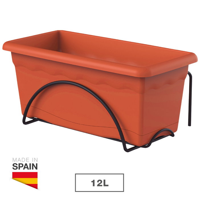 Plastiken Jardinera con plato integrado y soporte metálico color terracota 50 x 20 cm