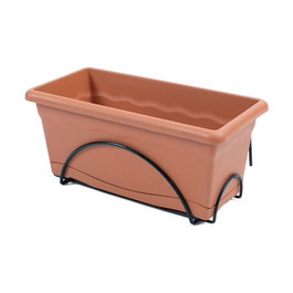 Plastiken Jardinera con plato integrado y soporte metálico color terracota 50 x 20 cm