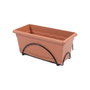 Plastiken Balconera Jardinera con Plato Integrado y Soporte Metálico, Polipropileno 60x24 cm, Color Terracota, para Exterior