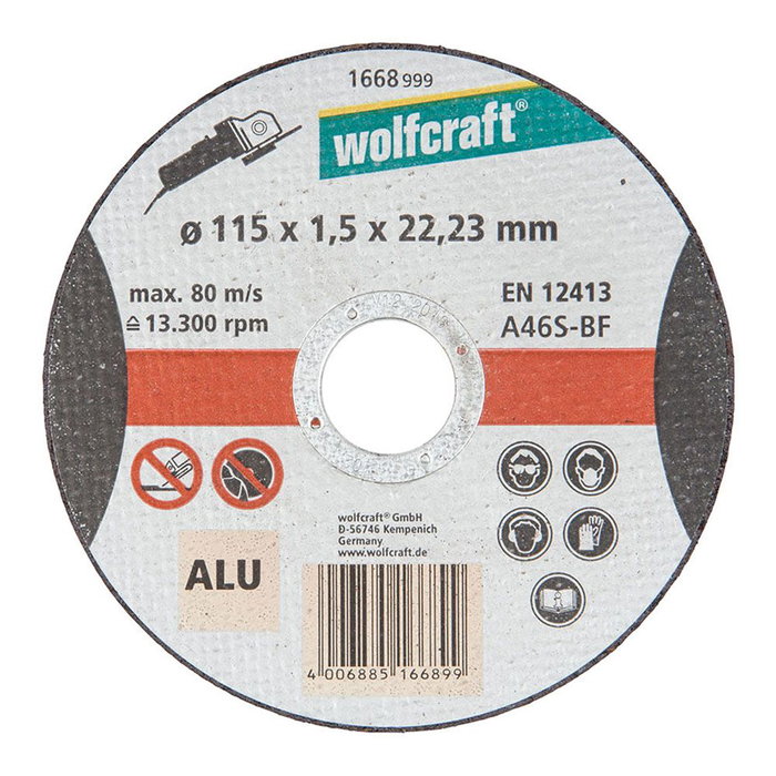 Wolfcraft Disco de corte para aluminio Ø 115 x 1,5 x 22,23 mm Wolfcraft Disco de corte para aluminio Ø 115 x 1,5 x 22,23 mm