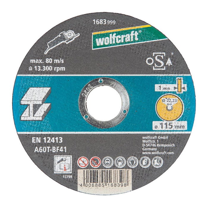 Wolfcraft Disco de Corte para Metal Ø115 x 1,0 x 22,23 mm Profesional y Doméstico Wolfcraft Disco de Corte para Metal Ø115 x 1,0 x 22,23 mm Profesional y Doméstico