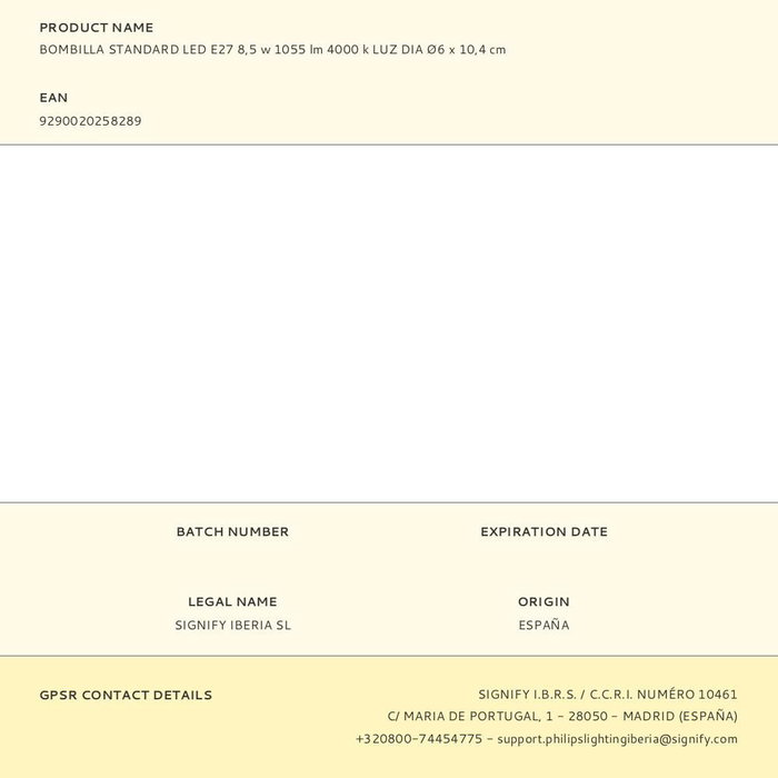Philips Bombilla LED E27 8,5W 1055lm 4000K Luz Día Ø6 x 10,4 cm Estándar Cristal Mate No Regulable 15000h Philips Bombilla LED E27 8,5W 1055lm 4000K Luz Día Ø6 x 10,4 cm Estándar Cristal Mate No Regulable 15000h