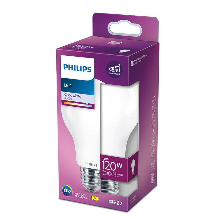 Philips Bombilla Standard LED E27 13W 2000lm 4000K Luz Día Ø7x12,1cm Equivalencia 120W Philips Bombilla Standard LED E27 13W 2000lm 4000K Luz Día Ø7x12,1cm Equivalencia 120W