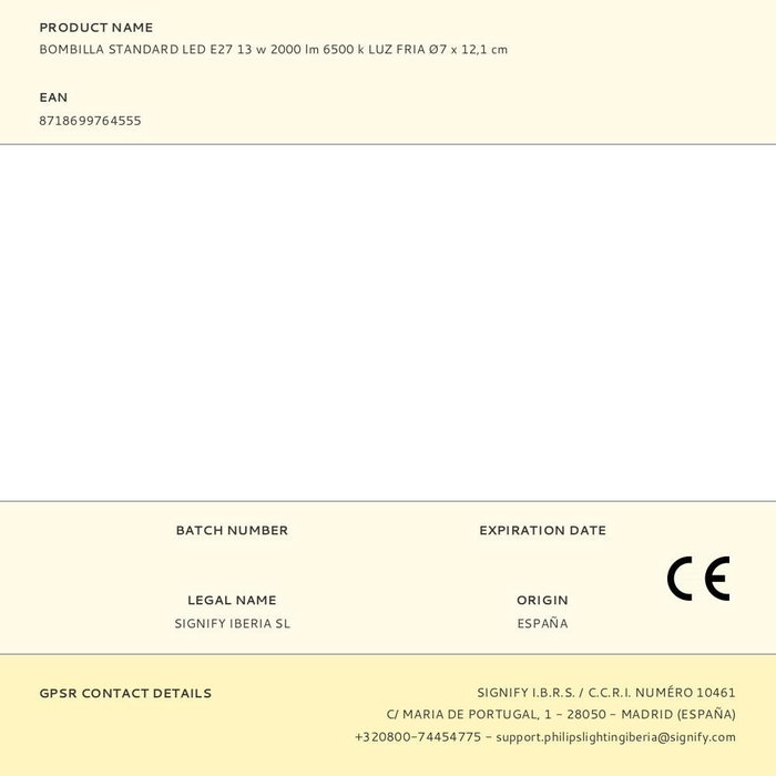 Philips Bombilla LED E27 Standard 13W 2000lm 6500K Luz Fría Ø7 x 12,1cm Philips Bombilla LED E27 Standard 13W 2000lm 6500K Luz Fría Ø7 x 12,1cm