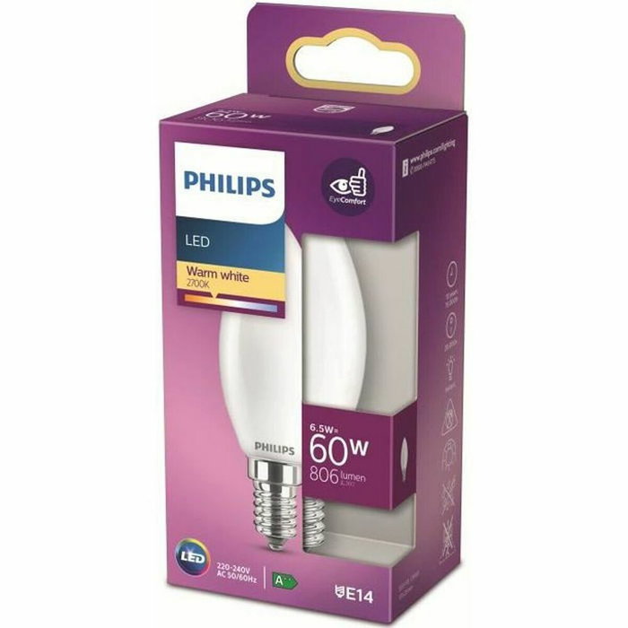 Philips Bombilla vela LED E14 6,5W 806lm Luz cálida