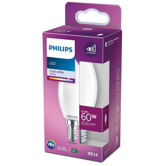 Philips Bombilla Vela LED E14 6.5W 806 lm 4000K Luz Día Ø3,5 x 9,7 cm