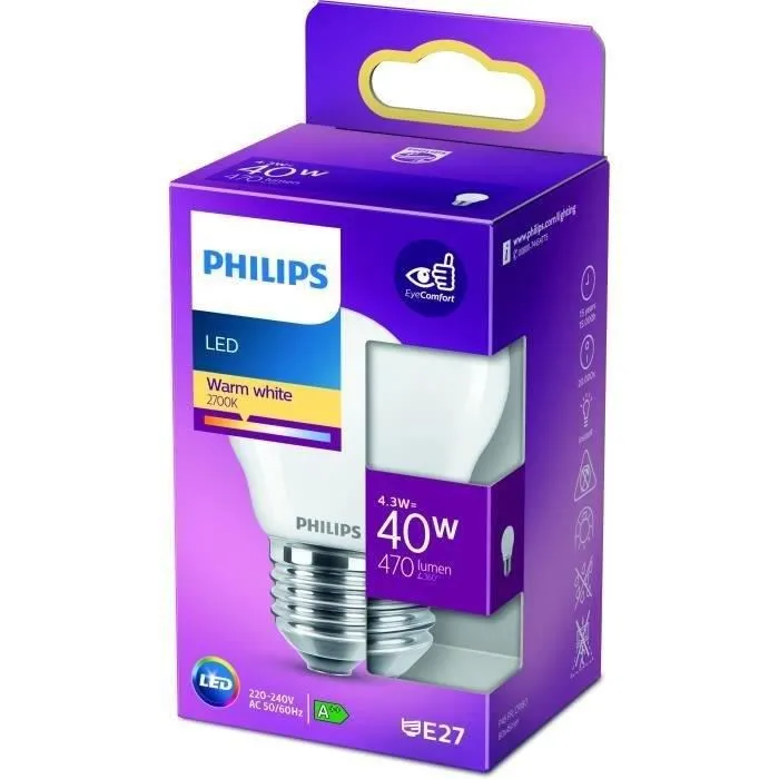 Philips Bombilla LED Esférica E27 Luz Cálida 4,3 W