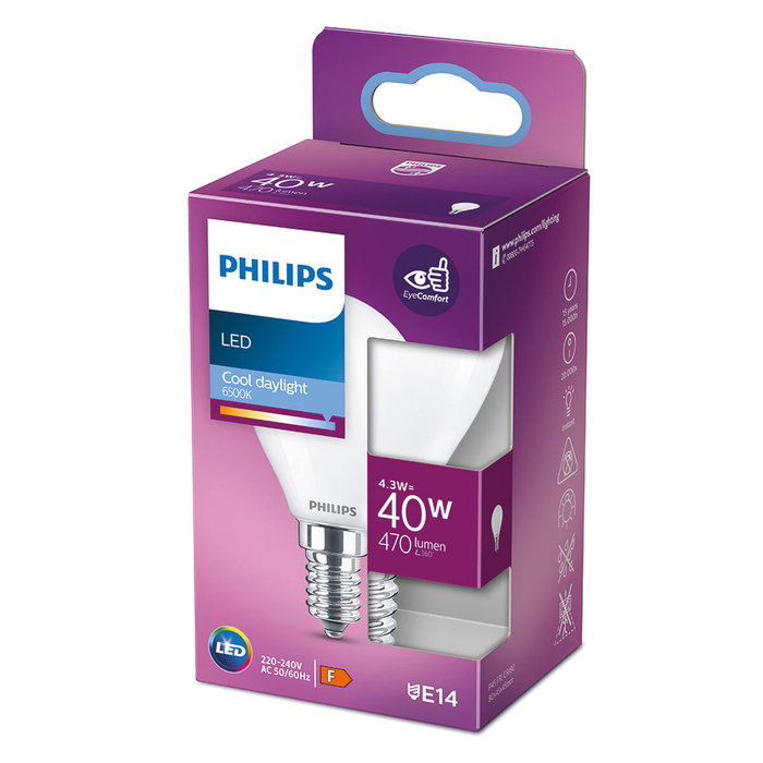 Philips Bombilla Esférica LED E14 4,3 W 470 lm Luz Fría Philips Bombilla Esférica LED E14 4,3 W 470 lm Luz Fría