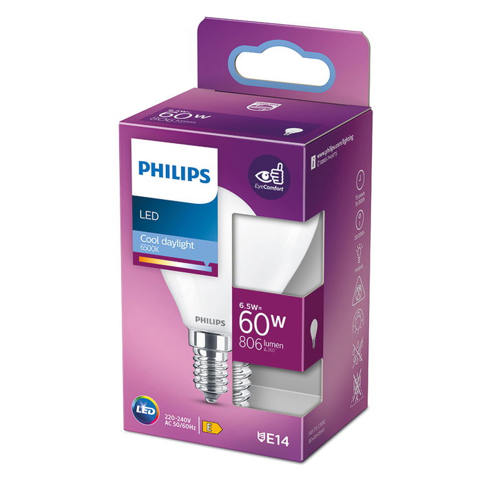 Philips Bombilla Esférica LED E14 6,5W 806lm 6500K Luz Fría Philips Bombilla Esférica LED E14 6,5W 806lm 6500K Luz Fría