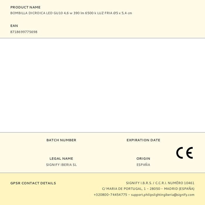 Philips Bombilla Dicroica LED GU10 4.6W 390 lm 6500K Luz Fría Ø5x5.4 cm