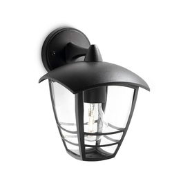 Philips Aplique exterior creek e27 60W negro IP44 luz hacia abajo pared aluminio farola