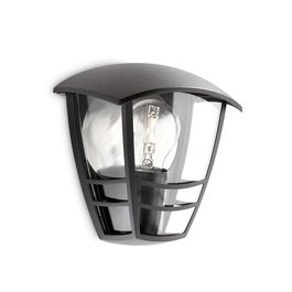 Philips creek Aplique exterior E27 60W negro, tipo farola, IP44, mural