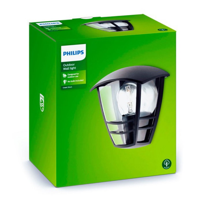 Philips Aplique exterior Creek Negro E27