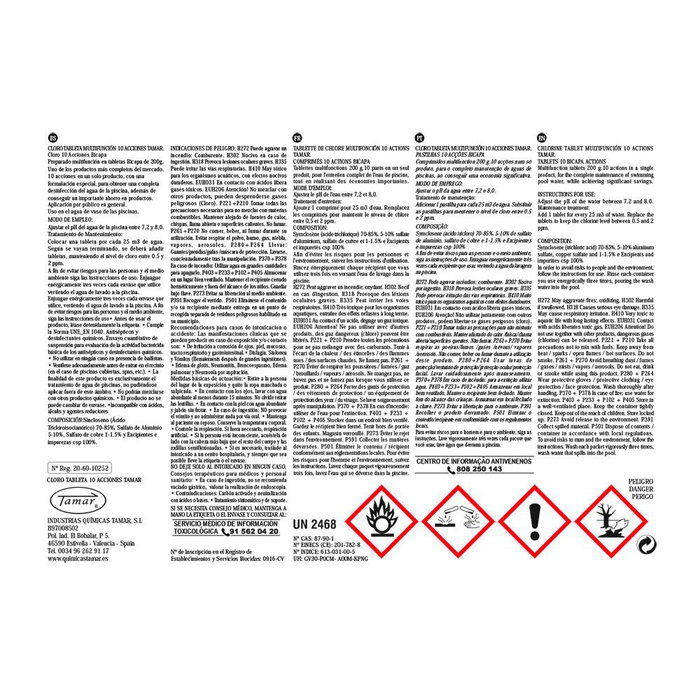 Tamar Cloro en Tabletas Bicapa de 10 Acciones para Piscinas, Bote de 5 kg