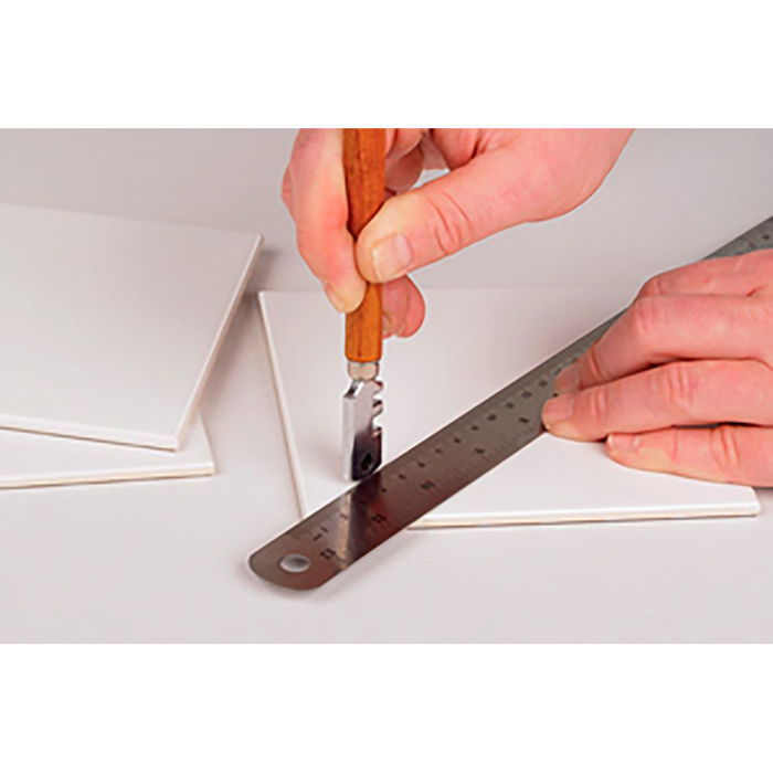 Wolfcraft Cortador de Vidrio, Cerámica y Azulejos Standard para 3-8 mm de Espesor, con Mango de Madera y 6 Ruedas de Corte de Recambio, Longitud 13.5 cm