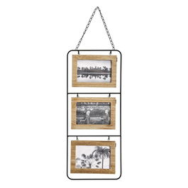 Atmosphera Portaretratos de Madera para 3 Fotos, MDF/Metal/PVC, Marrón/Negro, 52 x 22 cm