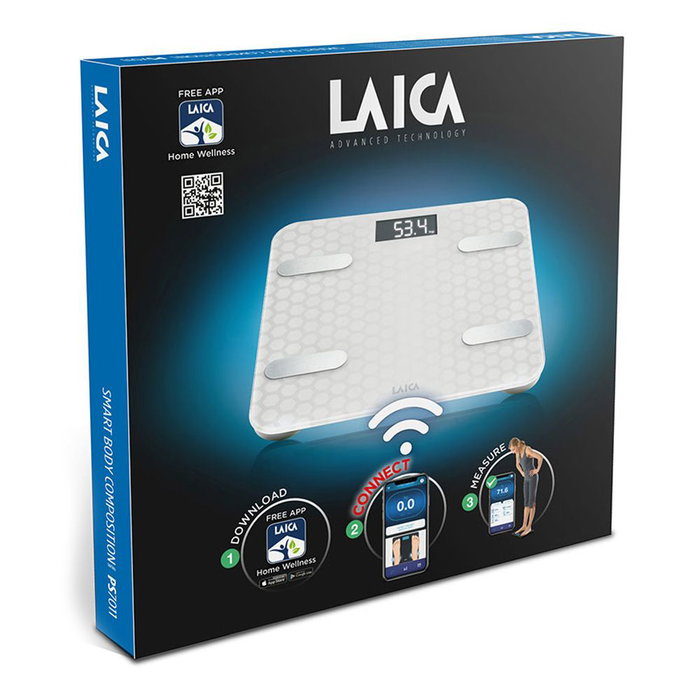 Laica Ps7011 Báscula de Baño Smart Bluetooth con Cálculo de Composición Corporal, Color Blanco, Peso Máximo 180 kg