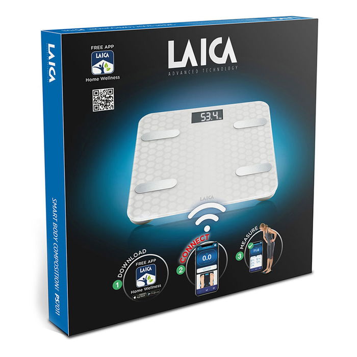 Laica Báscula de Baño Digital Bluetooth Composición Corporal Inteligente Blanca 180Kg PS7011