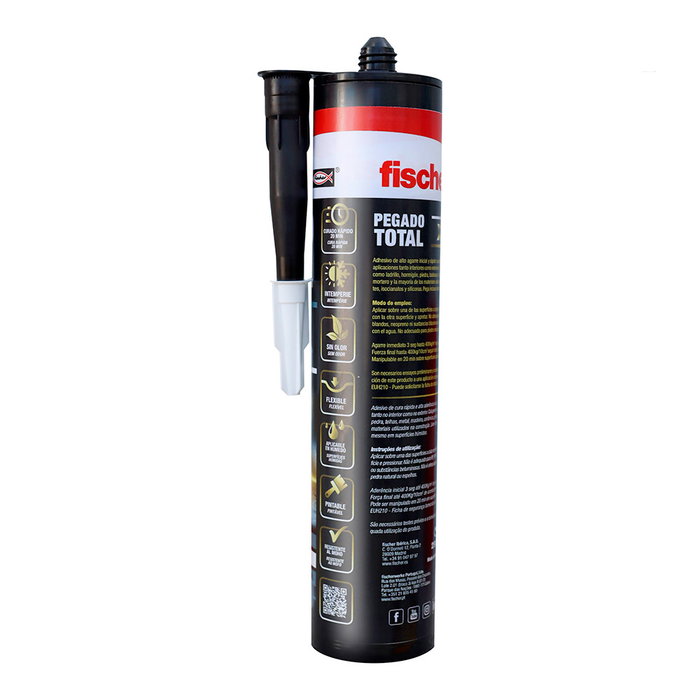 Fischer Pegado Total x 3 Adhesivo 290 ml - Alta Adhesión Inicial Multimaterial, Blanco