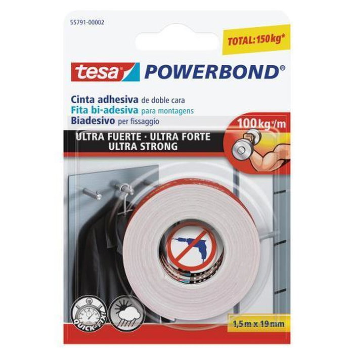 Tesa Powerbond Ultra Strong Cinta Adhesiva Doble Cara 1,5 m x 19 mm Blanco Tesa Powerbond Ultra Strong Cinta Adhesiva Doble Cara 1,5 m x 19 mm Blanco
