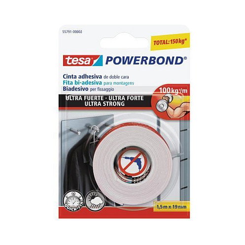 Tesa Powerbond Ultra Strong Cinta Adhesiva Doble Cara 1,5 m x 19 mm Blanco Tesa Powerbond Ultra Strong Cinta Adhesiva Doble Cara 1,5 m x 19 mm Blanco