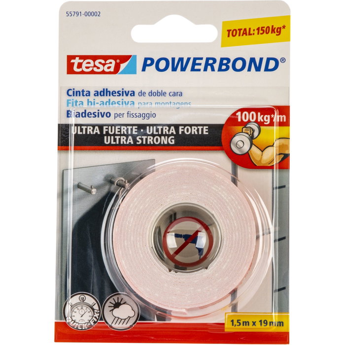 Tesa Powerbond Ultra Strong Cinta Adhesiva Doble Cara 1,5 m x 19 mm Blanco Tesa Powerbond Ultra Strong Cinta Adhesiva Doble Cara 1,5 m x 19 mm Blanco