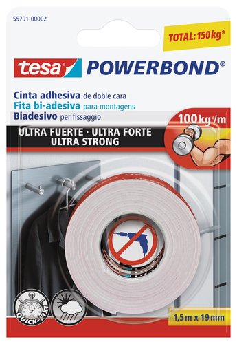 Tesa Powerbond Ultra Strong Cinta Adhesiva Doble Cara 1,5 m x 19 mm Blanco Tesa Powerbond Ultra Strong Cinta Adhesiva Doble Cara 1,5 m x 19 mm Blanco