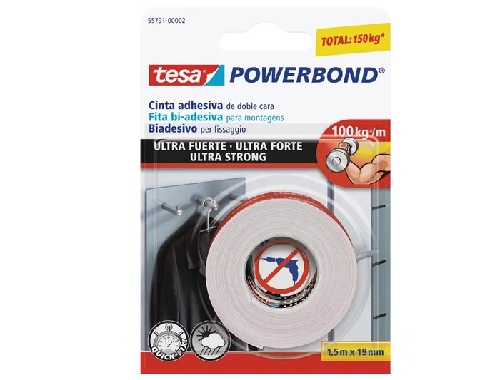 Tesa Cinta Adhesiva Doble Cara Ultra Strong Extrafuerte Interior y Exterior 1,5m x 19mm