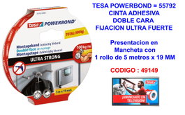 Tesa Cinta de doble cara Powerbond Ultrastrong 19 mm x 5 m