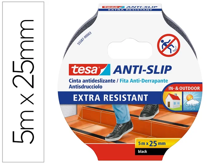 TESA Cinta Antideslizante Negra 25 mm x 5 m