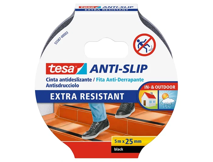 TESA Cinta Antideslizante Negra 25 mm x 5 m