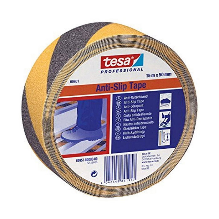Tesa Cinta antideslizante negra/amarilla 50 mm x 15 m
