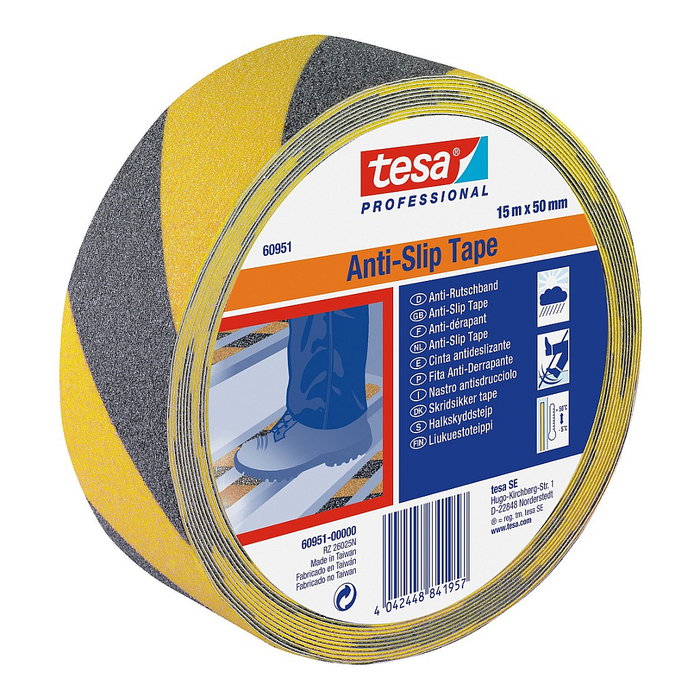 Tesa Cinta antideslizante negra/amarilla 50 mm x 15 m