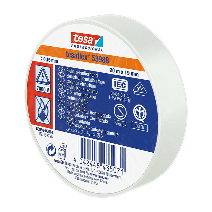 Tesa Cinta aislante homologada blanca 19 mm x 20 m Tesa Cinta aislante homologada blanca 19 mm x 20 m