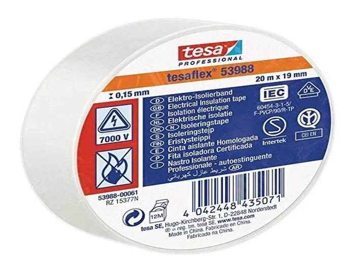 Tesa Cinta aislante homologada blanca 19 mm x 20 m Tesa Cinta aislante homologada blanca 19 mm x 20 m