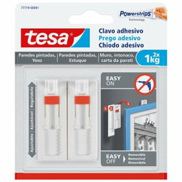 Tesa Clavo Adhesivo Ajustable para Pared Pintada y Yeso, Pack de 2